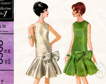 vintage sewing pattern reproduction 1960s 60s  evening cocktail dress trapeze pleated gathers bust 34 b34