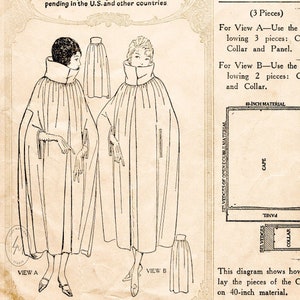 vintage sewing pattern 1920s 20s opera cape with high funnel neck / evening look / SMALL MEDIUM LARGE