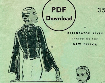 vintage sewing pattern Vintage Sewing Pattern 1930s 30s blouse pattern lantern sleeve draped slinky art deco style Instant Download