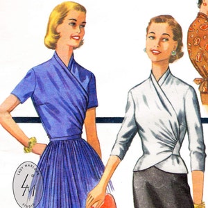XS S M 1950年代、1960年代のヴィンテージ縫製パターンの複製/ラップブラウス2スタイル/PDFインスタントダウンロード