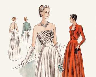 1940 vintage sewing pattern 1940s 1950s vintage gown sewing pattern evening cocktail dress pleated bodice Grecian drape bust 30 reproduction