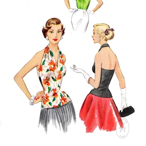 modello di cucito vintage anni &#39;50 camicetta da sera con scollo all&#39;americana / aderente con pinces / SCEGLI LA TUA TAGLIA Busto 32 34 36 38 40