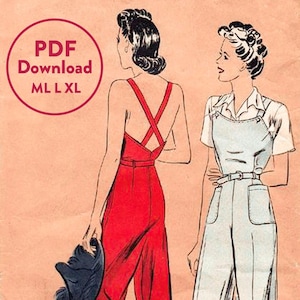 ML L XL modello di cucito vintage anni &#39;40 1940 vintage rosie the riveter modello pantaloni da lavoro tuta tuta seconda guerra mondiale pdf download immediato