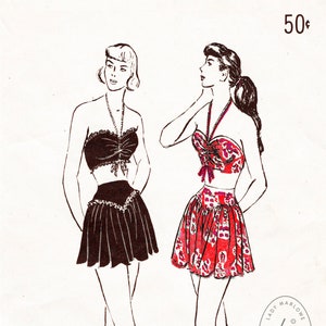 vintage sewing pattern 1940s 40s swimsuit bikini & skirt set vintage bathing suit sewing pattern bust 34 / reproduction 1940