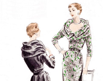 vintage sewing pattern 1950s 50s cocktail dress   hourglass evening Bust 32 34 36 38 40