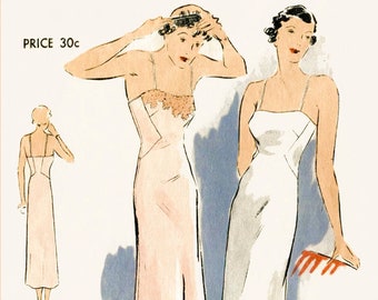 vintage sewing pattern 1930s 30s vintage lingerie sewing pattern lace slip dress negligee bust 32 b32 reproduction