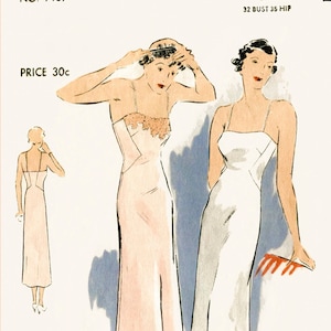 vintage sewing pattern 1930s 30s vintage lingerie sewing pattern lace slip dress negligee bust 32 b32 reproduction