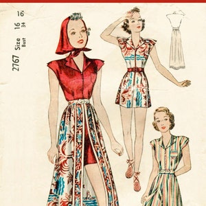 vintage sewing pattern 1930s 30s  playsuit skirt beach romper bust 34 b34 reproduction