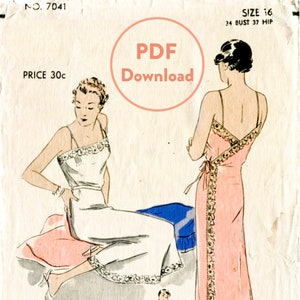 vintage sewing pattern 1930s 30s vintage lingerie sewing pattern lace wrap dress slip negligee bust 34 b34 Instant Download