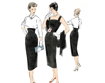vintage sewing pattern 1950s dress   // sheath dress // crop top blouse // PICK YOUR SIZE bust 32 34 36 38