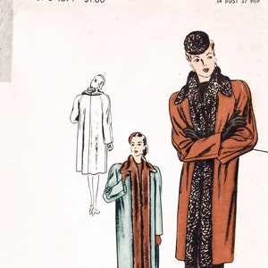 vintage sewing pattern 1940s 40s  coat fur collar Vogue Special Design bust 34 b34 reproduction