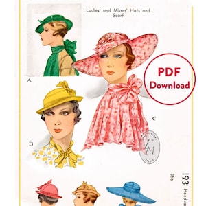 Pode incluir: Um padr&atilde;o de costura vintage para chap&eacute;us e len&ccedil;os para senhoras e senhoritas. O padr&atilde;o inclui quatro estilos de chap&eacute;us diferentes: um chap&eacute;u cloche verde, um chap&eacute;u de aba larga rosa, um chap&eacute;u cloche amarelo e um chap&eacute;u de aba larga azul. O padr&atilde;o tamb&eacute;m inclui um len&ccedil;o com um la&ccedil;o.