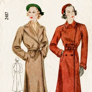 Vintage Sewing Pattern 1930s 30s coat raglan sleeve belt pockets PICK YOUR SIZE bust 30 32 34  36 38 40 reproduction