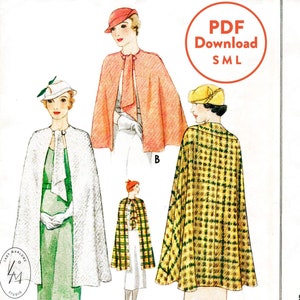 vintage sewing pattern 1930s 30s  Cape Shawl Evening or Day Size Small Bust 32 - 34 Instant Download