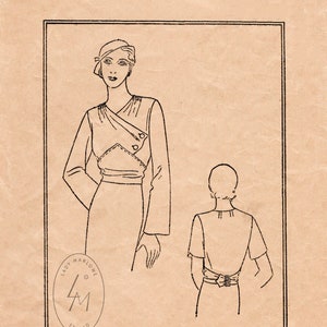 vintage sewing pattern 1920s 1930s blouse reproduction art deco style bust 36