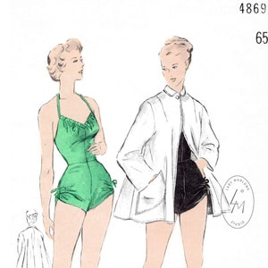 vintage sewing pattern 1950s 50s vintage bathing suit sewing pattern reproduction // beachwear // trapeze coat // bust 32 34 36 38