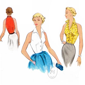 vintage sewing pattern 1950s 50s  classic halter top / pointed collar / dart fitted /  PICK YOUR SIZE Bust 32 34 36 38 40