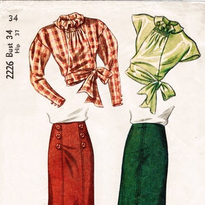 1930s vintage sewing pattern 30s skirt & blouse 2 piece set bust 34 b34  / 1930 reproduction