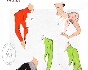 vintage sewing pattern 1930s 30s set of sleeves in 5 styles reproduction /  bust 36 / 1930