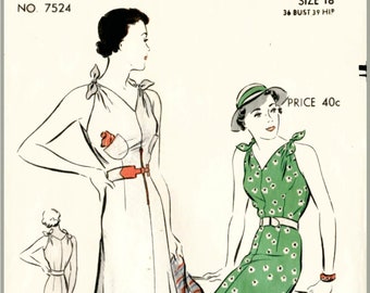 vintage sewing pattern 1930s women's  summer sun dress flared skirt PICK YOUR SIZE bust 32 34 36 38 40 42 reproduction