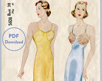 PDF Instant Download / vintage sewing pattern reproduction / 1930s 30s  lingerie lace slip dress negligee bust 38
