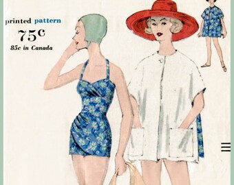 vintage sewing pattern 1950s 50s vintage swimsuit sewing pattern bikini beach swim bathing suit one piece bust 32 b32 reproduction