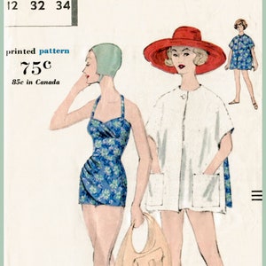 vintage sewing pattern 1950s 50s vintage swimsuit sewing pattern bikini beach swim bathing suit one piece bust 32 b32 reproduction