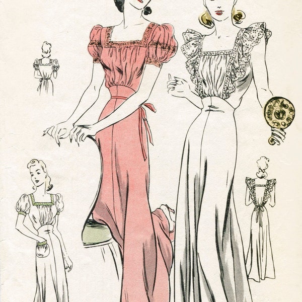 40s 1940s babydoll robe / modèle de couture de lingerie vintage / robe de dentelle robe de nuit en chemise de nuit longue robe à volants / buste 32 b32 reproduction