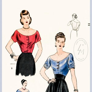 vintage sewing pattern 1950s 50s  evening cocktail blouse low cut neckline Bust 32 B32  Waist 26 reproduction