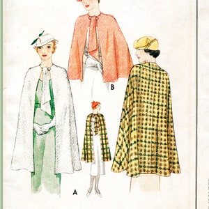 vintage sewing pattern 1930s 30s  Cape Shawl Evening or Day Size Small Bust 32 - 34