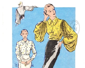 1930s 30s blouse vintage pattern reproduction / 2 styles / bishop sleeves / straight sleeves / bust 32 34 36 38 40