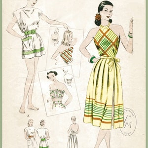 vintage sewing pattern 1940s 40s vintage swimsuit sewing pattern one piece halter playsuit bathing suit beach romper swimwear  bust 34 b34
