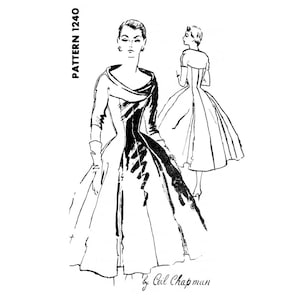 vintage sewing pattern 1950s 50s Ceil Chapman cocktail dress pattern // portrait neckline //   // bust 32 35 36 38 40