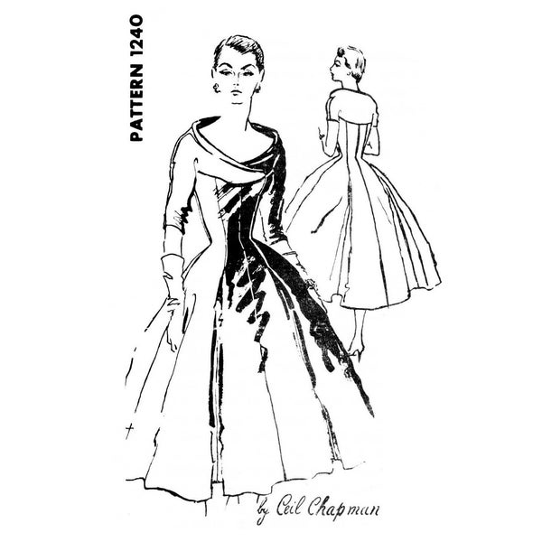 vintage sewing pattern 1950s 50s Ceil Chapman cocktail dress pattern // portrait neckline //   // bust 32 35 36 38 40