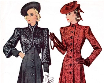 1930s 30s vintage coat & bolero // outerwear set // Sewing Pattern  // crop jacket // princess seams // bust 30 32 34 36 38