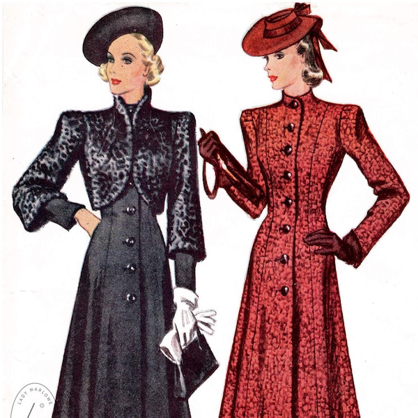 1930s 30s vintage coat & bolero // outerwear set // Sewing Pattern  // crop jacket // princess seams // bust 30 32 34 36 38