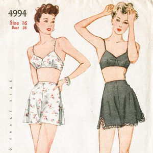 vintage sewing pattern 1940s 40s lingerie bra and tap shorts bust 34 b34 reproduction