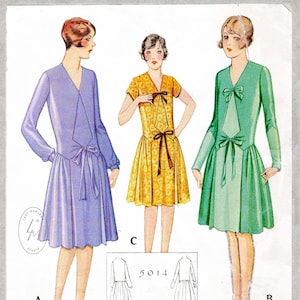 vintage sewing pattern reproduction 1920s 20s flapper dress reproduction / three styles of sleeves / drop waist dress