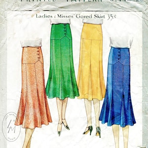vintage sewing pattern 1920s 1930s reproduction  gored flounce skirt  bust 32