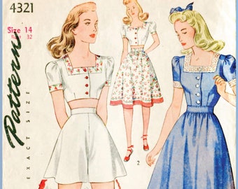 vintage sewing pattern 1940s 40s  crop top playsuit skirt beach romper bust 32 b32 reproduction