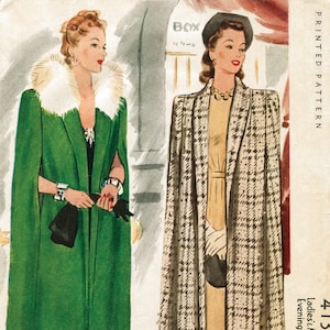 vintage sewing pattern 1940s 40s Vintage Women's Sewing Pattern Fur Collar Cape Day or Evening size small Bust 32 - 34 reproduction