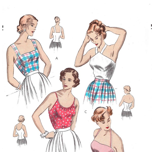 vintage sewing pattern 1940s 1950s crop top beach tops in 4 styles camisole & halter PICK YOUR SIZE Bust 32 34 36 38