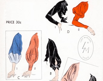 Patrón de costura vintage de la década de 1930, conjunto de mangas en 10 estilos, busto 36, reproducción / 1930