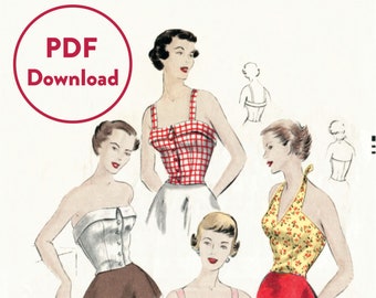 vintage sewing pattern 1950s 50s  crop top halter blouse bustier fitted Bust 32 B32  Instant Download