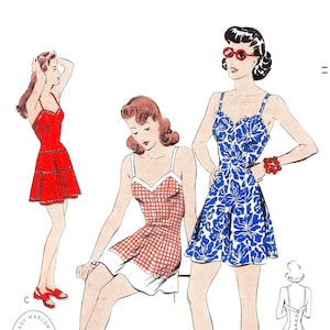 1940s 40s vintage playsuit sewing pattern reproduction // beachwear // one piece romper // rockabilly // bust 32 34 36 38