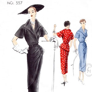 Vintage Sewing Pattern 1950s 50s Afternoon Dress // Asymmetric Drapery ...