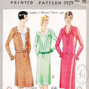 vintage sewing pattern 1920s 20s historic dress reproduction // 3 styles // pointed collar // vest dickie // drop waist // bust 36