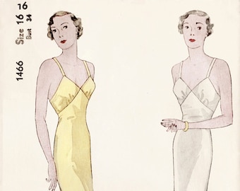 vintage sewing pattern 1930s 30s vintage lingerie sewing pattern Plunging Back Slip Dress with Flounce Hem bust 34 reproduction