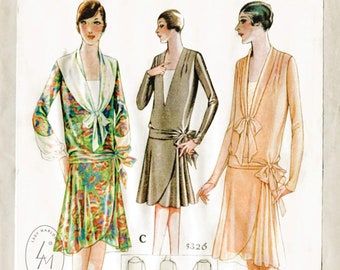 vintage sewing pattern 1920s 20s 1928  flapper day dress tie collar bust 40 b40