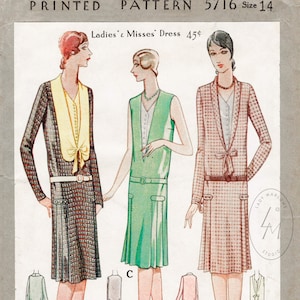 vintage sewing pattern 1920s 20s McCall pattern flapper day dress drop waist bust 32